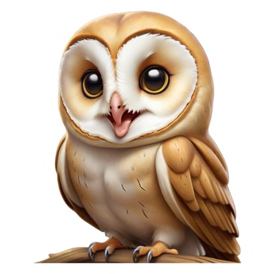 Cinematic Cute Yawning Barn Owl Portrait Emoji, Head tilted slightly with a dramatic, wide-open yawn, showcasing a soft, mottled plumage with subtle brown accents and gently drooping feathers, round amber eyes barely open in drowsy contentment, Simplified yet irresistibly adorable features, highly detailed, glowing with a soft, cozy glow, high shine, relaxed yet expressive, stylized with a touch of nocturnal whimsy, bright and endearing, soft glowing outline, capturing the essence of a sleepy yet affectionate owl, so drowsy it feels like it could glide out of the screen and curl up for a nap! sticker
