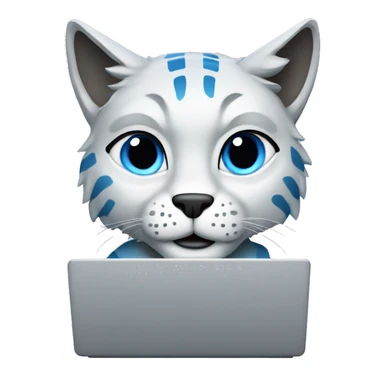A blue lynx with a laptop sticker