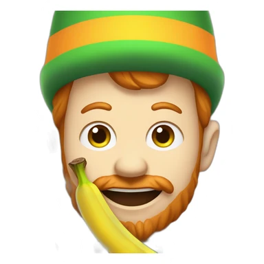 A leprechaun 🍀 who eats a (multi-colored) banana on a rainbow sticker