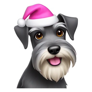 A schnauzer with a pink Santa hat sticker