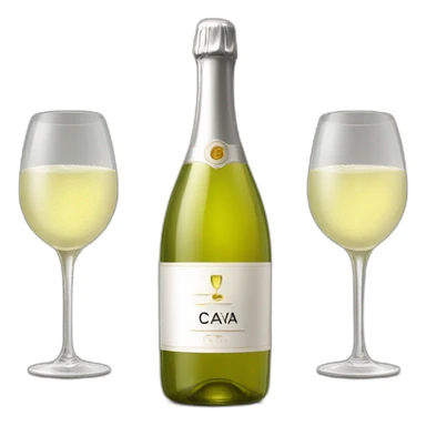 cava logo one big bottle and two same glasses of white wine sticker