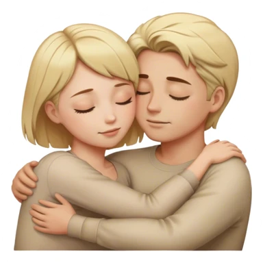 Couple hug with blond hair man and brow short hair girl closed eyes sticker