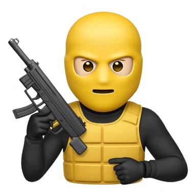 Yellow emoji with a ski mask on pointing a Glock at the user sticker