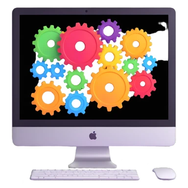 iMac computer with colorful gears on the screen sticker