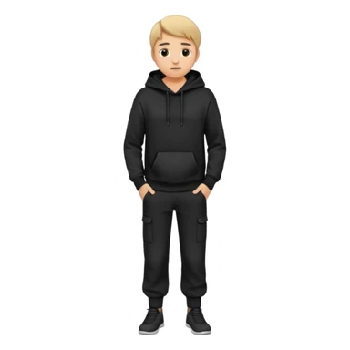 fullbody Mysterious shy caucasian man in black hoodie, hands in pockets and black pants sticker