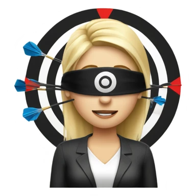 Blond woman with blindfold aiming at bullseye throwing darts sticker