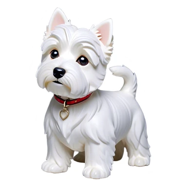 Cinematic Noble West Highland White Terrier Portrait Emoji, Poised and regal, with a compact, sturdy build and a pristine, well-groomed pure white coat, deep-set soulful dark eyes, Simplified yet sharp and sophisticated features, highly detailed, glowing with a soft, dignified glow, high shine, intelligent and loyal, stylized with an air of confidence, focused and attentive, soft glowing outline, capturing the essence of a watchful and determined companion, so majestic it feels as though it could trot out of the screen with effortless authority! sticker