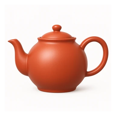 Create a teapot similar to the reference image but without a face, just the teapot itself. Make it a little shiny with a glossy effect and a moderate red color #c05734 in an emoji style. sticker