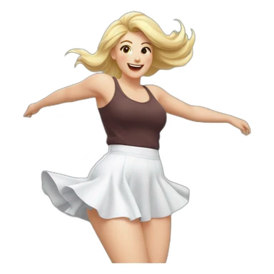 full-body-caucasian-curvy-beauty-jumping-short-black-skirt-back-and-front-views-strong-wind-white-knickers-long-white-socks sticker