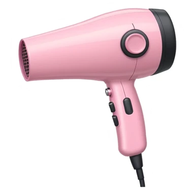 pastel pink hair dryer iOS emoji style, with a cord sticker