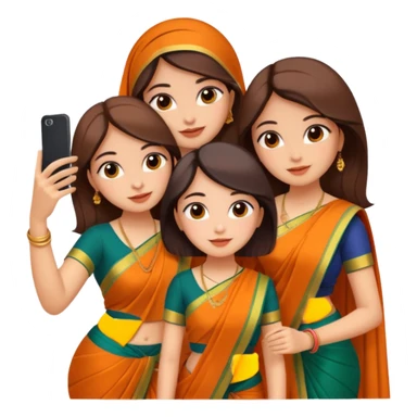 Three girls taking selfie in saree sticker