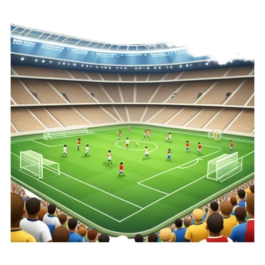 An icon featuring a large stadium with a football match in progress, players in action on the field, and a cheering crowd in the stands. Bright floodlights illuminate the pitch, creating an intense atmosphere of competition. The transparent background highlights the thrill of live sports events. sticker