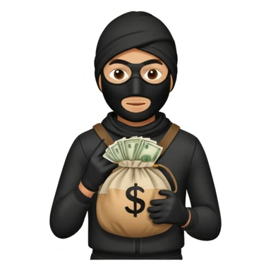 a robber with a money bag sticker