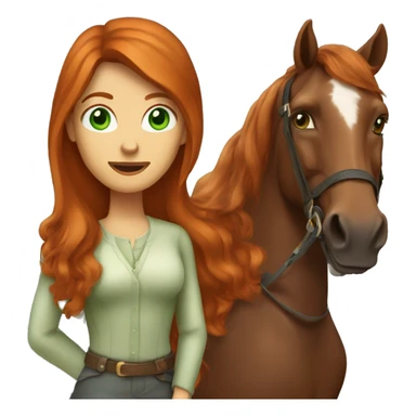 long-haired redhead woman with green eyes, on a horse back riding sticker