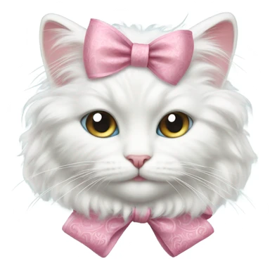 Fluffy white cat vintage rococo with pink bow sticker
