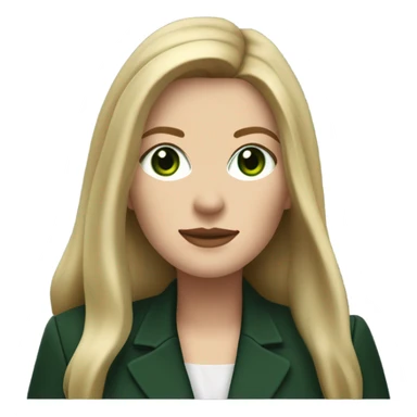 Realistic White woman with Long straight blonde hair and green eyes, dark green Wool oversize blazer, mini skirt and Brown heeled leather boots  sticker