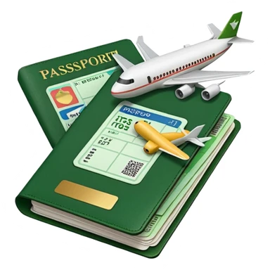 emoji of passport with airplane tickets sticking out, Apple emoji style, colors #173e12 and #c1a793, no text sticker