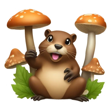 beaver and mushrooms sticker