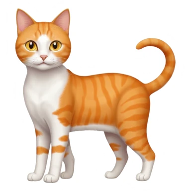 full body realistic orange domestic shorthair slim cat with yellow/orange eyes paw being white and the other being half sticker