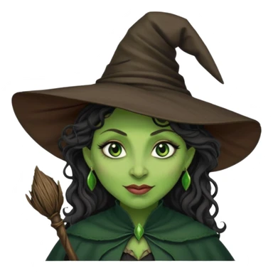 elphaba the wicked witch from wicked movie (cynthia erivo) dark long curly hair, thick lips, wide nose, green skins, witch hat, witch broom, evil, wicked musical film, evil smirk evil scary cynthia erivo sticker