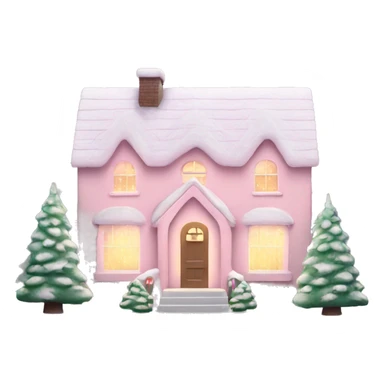 Pastel pink Christmas house with Christmas lights and evergreen trees sticker