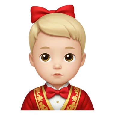 baby guy, wearing chinese royal ancient custome, red bow tie sticker