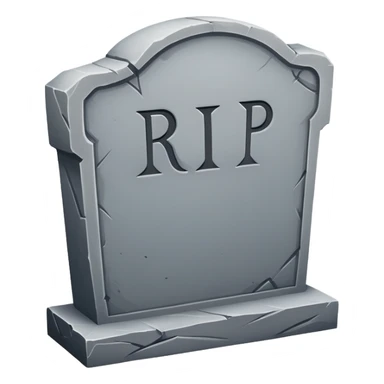 A tombstone with a RIP inscription sticker