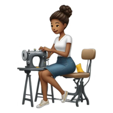 girl fashion work in sewing machine sticker