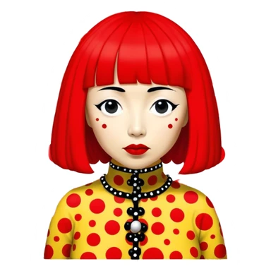 Yayoi Kusama – Cinematic Realistic Portrait of Yayoi Kusama, depicted as an avant-garde artist with an eccentric, captivating expression surrounded by her iconic polka dot patterns, rendered with vivid textures and imaginative lighting that evokes her unique, surreal creative world. sticker