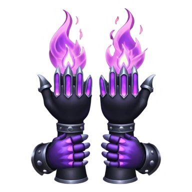 A Discord emoji of a pair of black armored gauntlets holding a flickering violet flame. The hands are positioned as if offering a gift. Dark gothic fantasy, glowing magical effects, high contrast, 2D vector style, white background. sticker