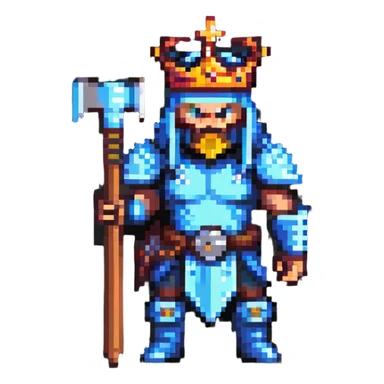 Battle-scarred war lord with crown and axe sticker