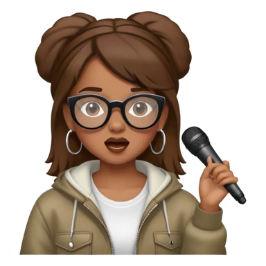 a very hiphop girl singing rap and she has brown hair with black glasses  sticker