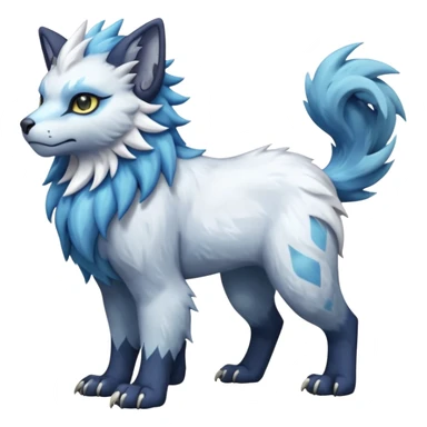 Icy fuzzy glacial glistening glossy smooth soft flaky scaly furry flurry hyper-realistic cozy boreal boreal-lupus-Lunaray-Manectric-Absol-Luxray-Bobcat-Fakémon-fusion-animal-creature, full body  sticker