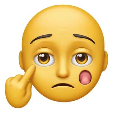 cynical yellow emoji pulling down one eyelid with finger, skeptical expression sticker