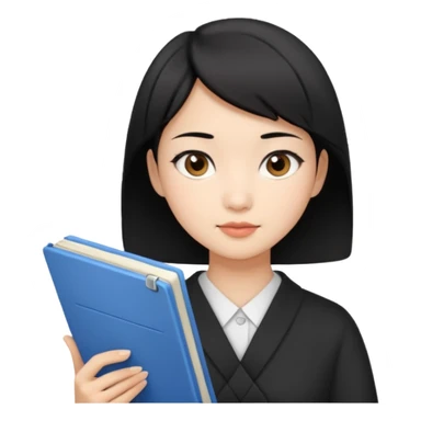 A young female guide with fair skin and short black hair from Asia, holding her guide in one hand sticker