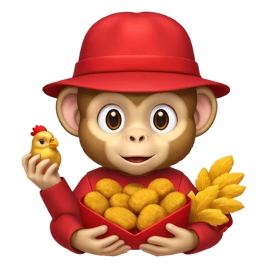 Monkey with a hat and chicken nuggets sticker