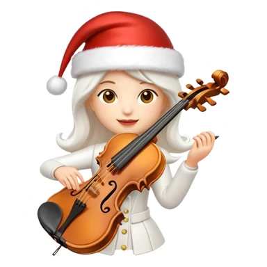 A sleek, elegant, pure white animated violin emoji wearing a festive New Year hat on top, sparkling details, soft glow, premium cartoon style, high resolution, 3D-like shading, cheerful and cute, perfect for Telegram sticker or emoji, minimalistic background sticker