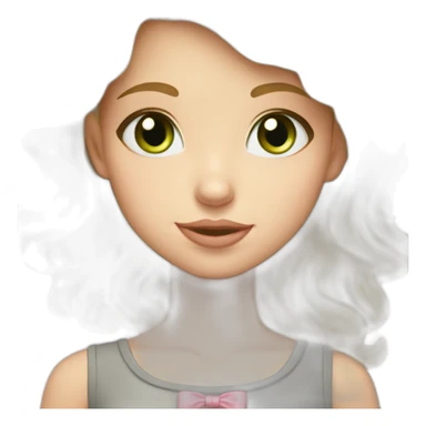 Blonde wavy girl with brown eyes carrying a grey cat that has green eyes and a pink bow in her necklace sticker