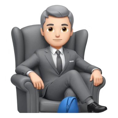 businessman sitting in an armchair, confident relaxed pose, formal suit and tie, professional corporate vibe, 3D cartoon style, mobile game icon style, clean background, no text, no watermark
 sticker