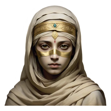 Regal and timeless, fully wrapped in meticulously aged bandages, even its face veiled in layers of ancient cloth with only faint glimpses of deep, solemn eyes peering through, adorned with faded gold accents, exuding an air of forgotten majesty and solemn duty, highly detailed, softly glowing, evoking the dignified mystery of an eternal guardian watching over lost secrets! sticker