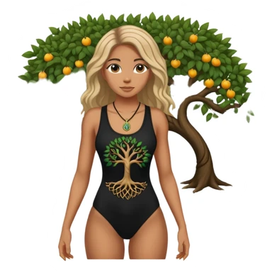 Women’s Black weaved tank top body suit with a tree of life pendant woven in sticker