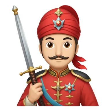 Ottoman janissary in red army dress holding a sword sticker