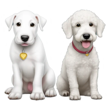 one white bull terrier puppy and one white standard poodle  sticker
