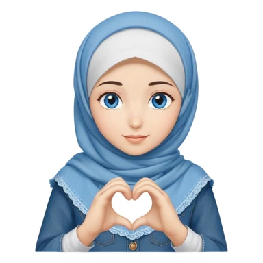 Turkish beautiful finish Konya girl blue eyes with denim hijab islamic dress and making heart with hands and with thank you text sticker