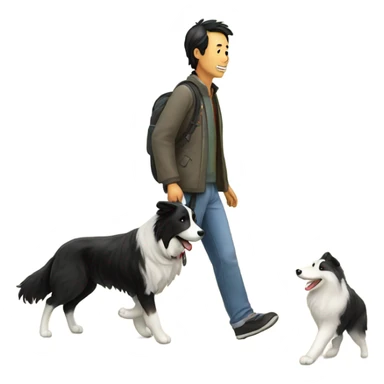 A Chinese man walking border collie
 sticker
