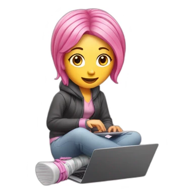 lady with pink hair skis in her feet Holding a laptop sticker