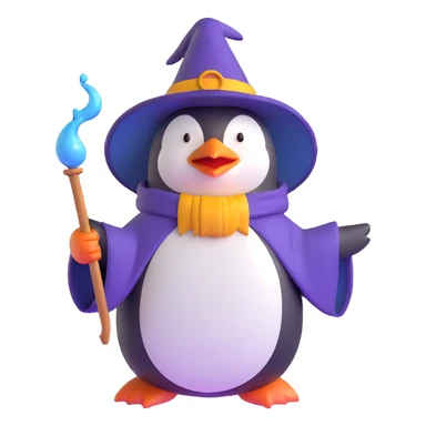 penguin wizard casting a spell sticker