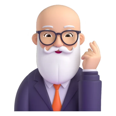 bald man with glasses, long white beard, winking, playful pose sticker