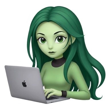 lady alien with only gaming laptop. negative : headphones. sticker