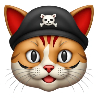 Vintage 1930s cartoon style emoji, cat, pirate aesthetic, thick black outlines, rubber hose animation style, monochrome with red accents, grainy paper texture, white background --v 6.0 sticker